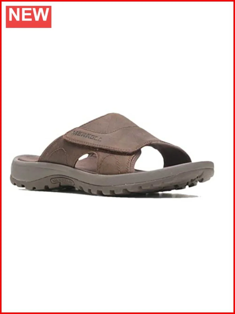 Leather Slide Sandals with Hook & Loop Closure, Cushioned Footbed